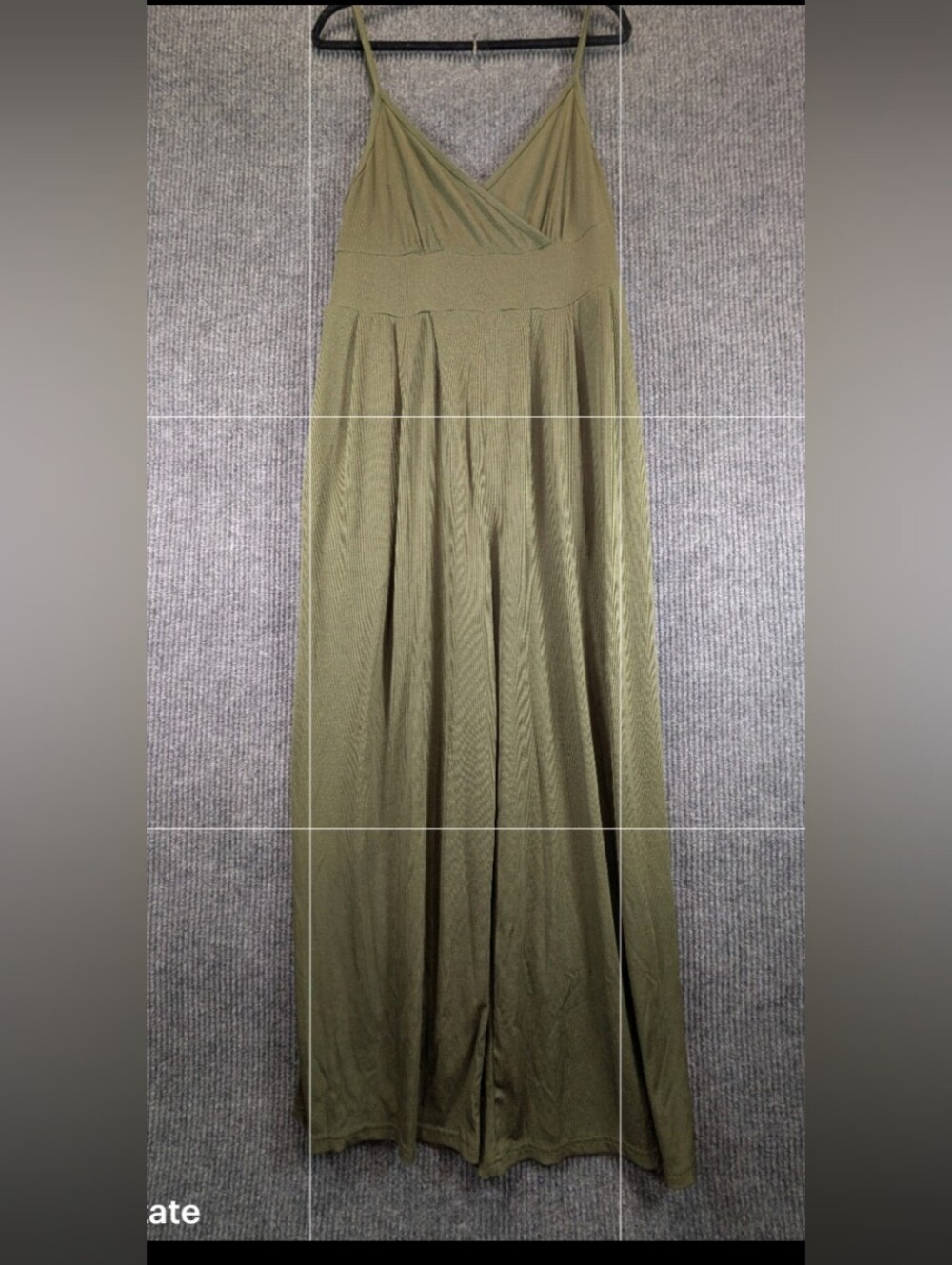 Cider Ribbed V-Neck Cami Wide Leg Jumpsuit in Olive Green Sz 1XL